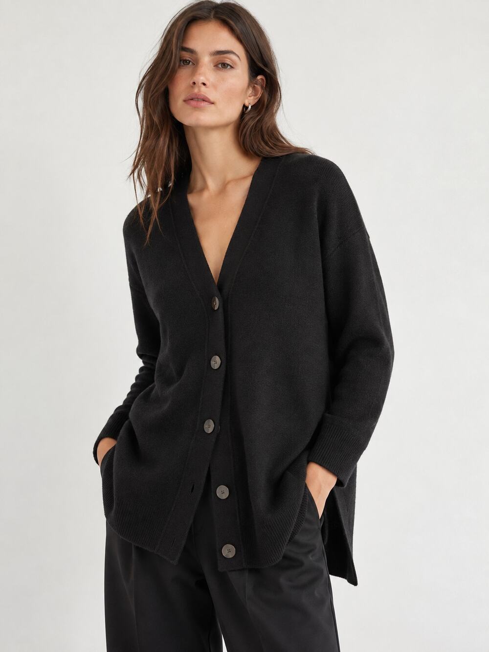 Theory Black 100% Cashmere Mid Length Button Cardigan Women's Medium